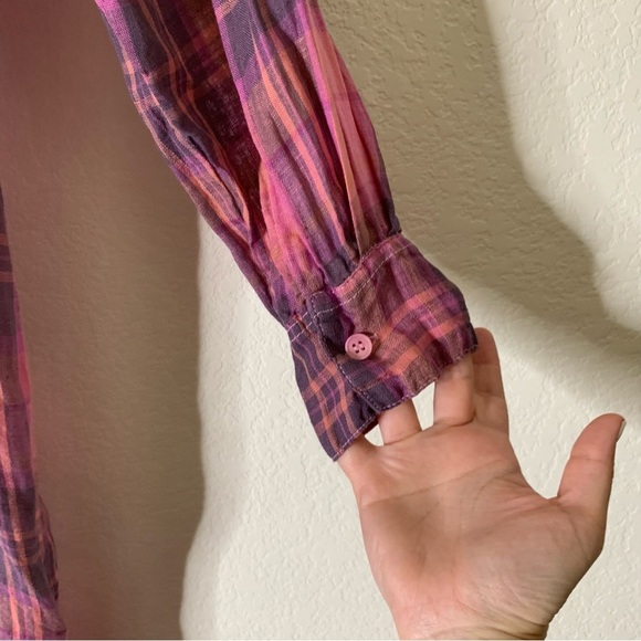 Free People X Cp Shades Womens plaid maxi Top 100% linen in valentine XS - Picture 11 of 11